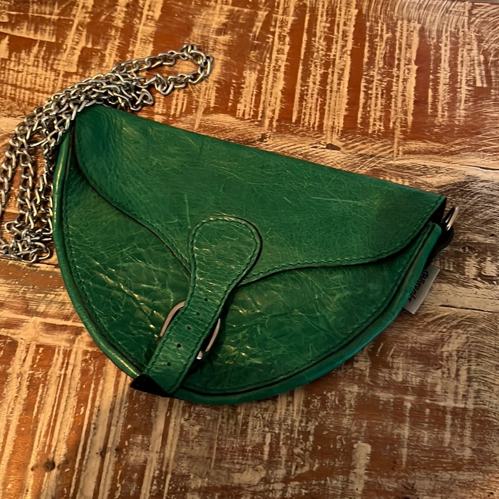 Green leather crossbody small purse